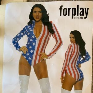 zipfront flag bodysuit only wore once for photo shoot in new condition